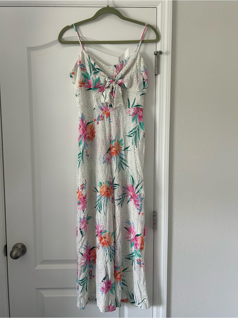 GB Gianni Bini Tropical Floral & Polka Dot Jumpsuit Tie Top Adjustable Straps